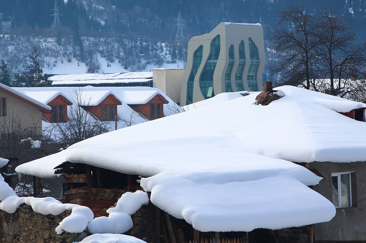 Mestia under deep snow, the town below the Hatsvali ski area